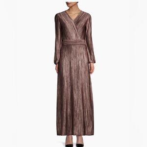 Misook Gold Bishop Sleeve V-Neck Gown